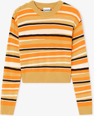 Ganni Orange Striped Cashmere Jumper - Size XXS