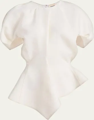 Khaite Rumi Puff-Sleeve Asymmetric Peplum Top