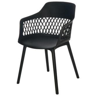 Koketto Home Silla de polipropileno negra con reposabrazos y patas de metal