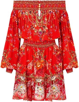 Camilla Kleedjes, Dames, Rood, M, Off Shoulder Short Dress OLE OLE