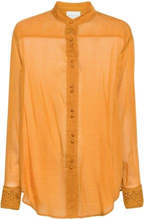 Forte_Forte crochet-detail long-sleeve shirt - women - Cotton/Silk - II - Brown