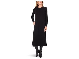Vince Camuto Long Sleeve Midi Dress Womens Dress Rich Black : MD, Nylon/Polyester/Rayon