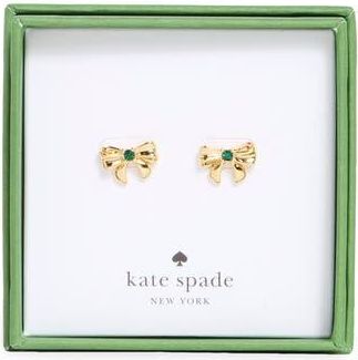 Kate Spade New York mini bow stud earrings in Emerald/Gold at Nordstrom Rack