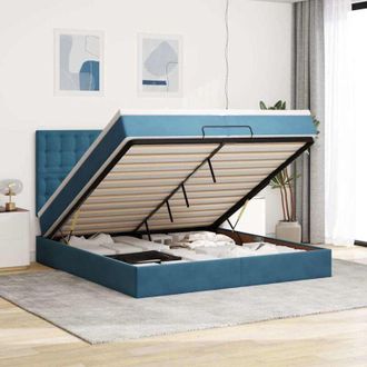 vidaXL Cama Otomana Con Colchones Y Luces Led Azul Oscuro 200x200 Cm Vidaxl