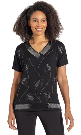 Klass Embellished V Neck Jersey Top - Black/Silver - M