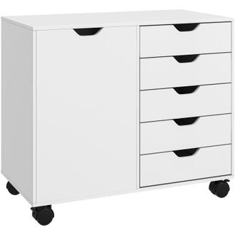HOMCOM Homcom - Modern Mobile 5-Drawer Cabinet w/ Door, Office Storage Cabinet White