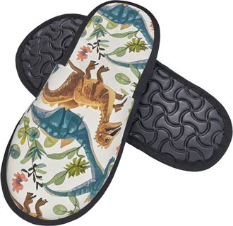 Generic Cotton Slippers Dinosaur Pattern With Mute Sole Shoes Anti-Skid Slippers For Big Kid Hotel Adult M