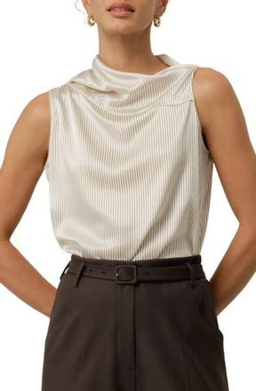 LilySilk Asymmetric Silk Charmeuse Sleeveless Top in Drifted Mocha at Nordstrom, Size X-Large
