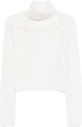Ermanno Scervino lace-detail roll-neck sweater - women - Cashmere/Polyamide/Elastane - 42 - Neutrals