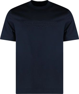 HUGO BOSS Mercerized-katoenen T-shirt met vleugeldetail - Heren - T-shirts - Blauw - XS - Katoen - Tops