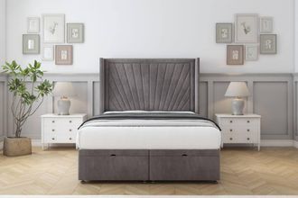 Comfort Beds Sunrise Naples Ottoman Bed Base-54 Wingback Headboard in Grey | Size: Super King