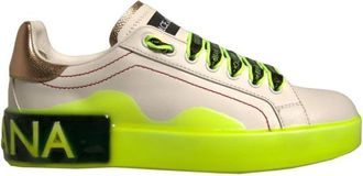 Dolce & Gabbana Witte Gele Leren Lage Sneakers - Dames - Sneakers - Veelkleurig - 37 EU - Leer - Schoenen