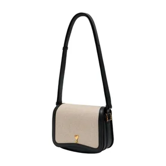 Ami Womens Canvas-Trimmed Shoulder Bag Beige