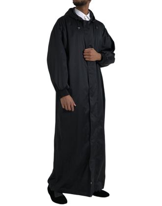 Dolce & Gabbana Mens Black Polyester Hooded Long Windbreaker Jacket Clothing