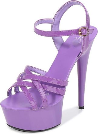 Generic Purple,5.5 UK,Womens Stiletto High Platform Heel Peep Open Toe Sandals Ankle Strap Buckle 5.9 Inches Heels Fashion Strappy Wedding Party Dress Shoes