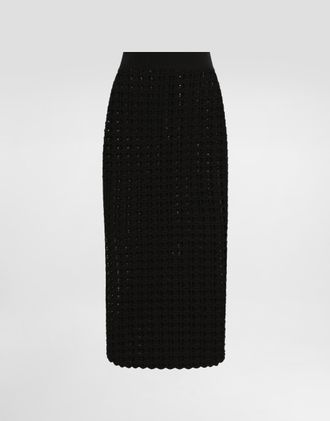 Dolce & Gabbana Cotton Jacquard Palazzo Pants With Floral Print - Woman Skirts Black 36