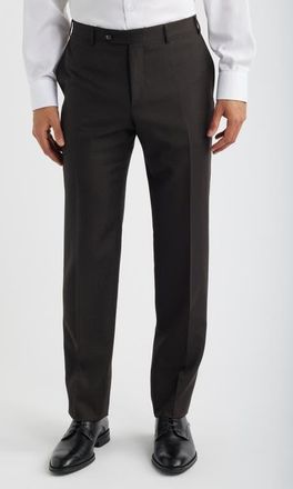 Canali Siena Regular Fit Flat Front Solid Wool Suit Pants in Brown at Nordstrom, Size 52