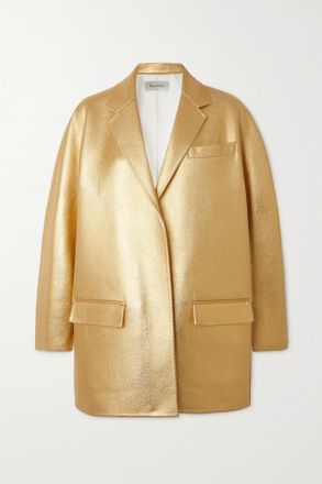 Valentino Garavani Oversized Metallic Coated Wool And Cashmere-blend Blazer - Oro