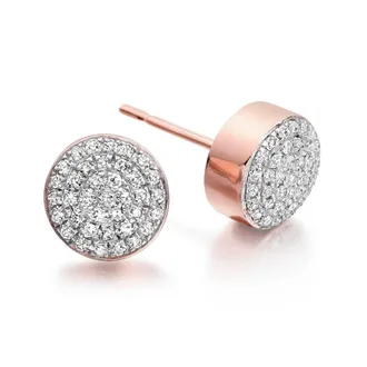 Monica Vinader Ava Diamond Button Stud Earrings, Rose Gold Vermeil on Silver