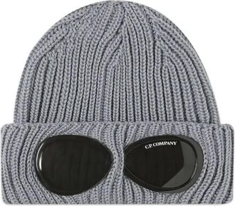 C.P. Company Ribgebreide beanie met goggle-detail - Dames - Hoeden - Grijs - ONE Size - Wol - Accessoires