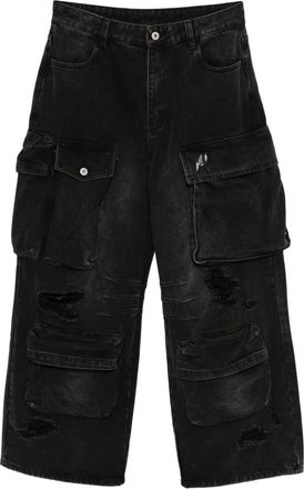 Musium Div. Jeans cargo con effetto vissuto - Nero