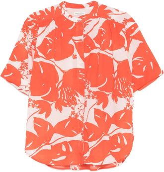 Marc O'Polo floral gathered shirt - women - Cotton - 36 - Orange