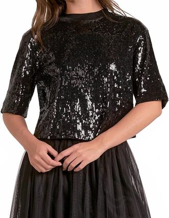 Elan Eleanor Sequin Top In Black