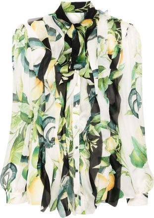 Roberto Cavalli Lemon-print silk shirt - women - Silk - 44 - Neutrals