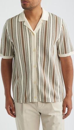 Wax London Ivy Stripe Knit Camp Shirt in Natural/khaki at Nordstrom, Size X-Large
