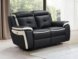 Vente-Unique Divano 2 posti relax elettrico in pelle Nero e bianco - ANGELIQUE