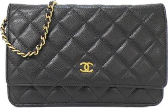 Chanel Black Bordeaux Grained Calfskin Chain/Shoulder Wallet (Pre-Owned)