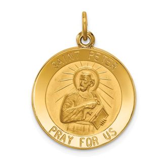 Diamond2Deal 14k Yellow Gold and Satin Solid Saint Peter Medal Round Pendant