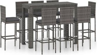 vidaXL Vidaxl - Muebles De Bar De Jard&iacute;n 9 Pzas Rat&aacute;n Pe Y Cojines Antracita
