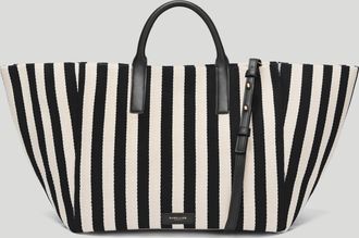 DeMellier The Lisbon Tote in Black Striped Cotton Canvas Leather Crossbody bag
