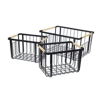 Happimess Henley Vintage Farmhouse Handmade Wire Metal Nesting Storage Baskets with Jute Wrapped Handles in Black at Nordstrom