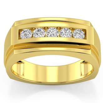 Pompeii3 1/2Ct Mens Five Stone Diamond Brushed Ring in 14k Yellow Gold