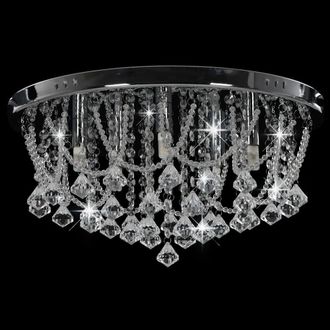 Berkfield Home Beautiful Ceiling Lamp with Crystal Beads Silver Round 4 x G9 Bulbs
