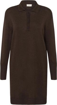 Kaffe Bruine Polo Gebreide Jurk - Dames - Kleedjes - Bruin - M - Nylon - Kleedjes