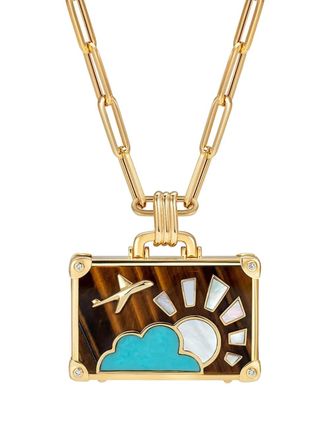 NeverNot Safari Heat necklace - women - 14kt Yellow Gold/Enamel/Diamond/Tiger eye/Turquoise/Mother of Pearl - One Size