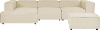 Beliani Modular Corner Sofa 3 Seater APRICA Faux Linen Beige with Ottoman Right Hand