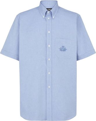 Fendi Oxford Shirt - Heren - Korte mouwen Overhemden - Blauw - L - Katoen - Overhemden
