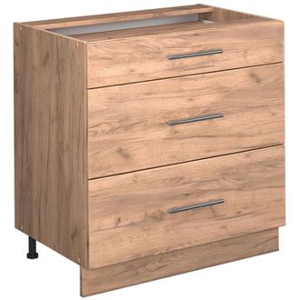 Vicco Mueble Bajo De Cocina Fame-line, Roble Dorado, 80 Cm Con 3 Cajones, Sin Encimera, Vicco