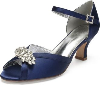Generic Low Heel Wedding Shoes Heels Bridal Shoes Women Wedding Sandals Bridal Prom Party Dress Shoes 6.5Cm,Dark Blue,6 UK