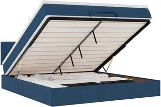 vidaXL Cama Otomana Con Colch&oacute;n Y Luces Led Tela Azul 180x200cm Vidaxl