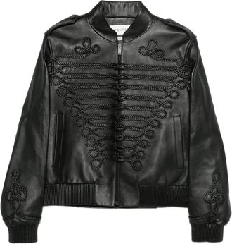Alexander McQueen Giacca in pelle con ricamo - Nero