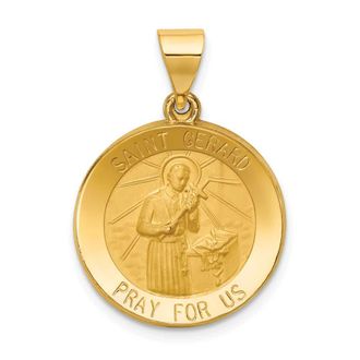 Diamond2Deal 14k Yellow Gold Polished and Satin St Gerard Medal Hollow Pendant
