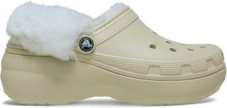 Crocs Zoccoli classici color osso foderati in pile con plateau-Neutro
