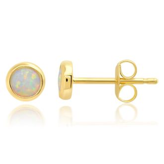 MAX + STONE 14K Yellow Gold Bezel Set Round 4MM Created Opal Stud Earrings