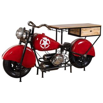 Wanderlust Deco Barra botellero moto de madera y metal roja 200x43x94