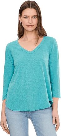 Mod-o-doc 3/4 Sleeve V-Neck T-Shirts with Curved Hem Womens Clothing Aqua Mist : LG (US 12-14), Cotton